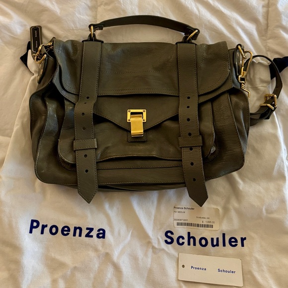 Proenza Schouler PS1 Medium Satchel – Olive Green Genuine Leather - Picture 14 of 15